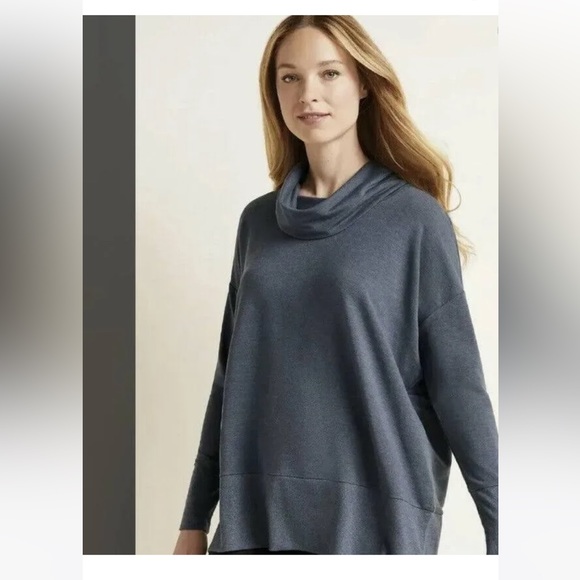 Garnet Hill Blue Tencel Cowl Neck Knit Tunic - Picture 10 of 10